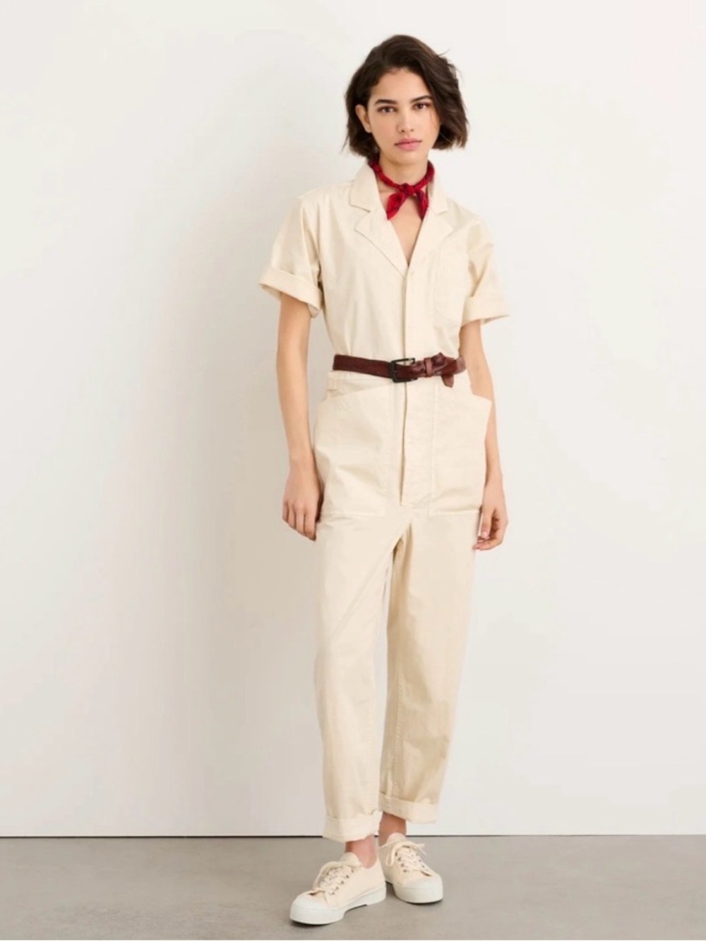 Alex Mill Standard Jumpsuit Short Sleeve Oatmilk Cream Straight Leg M